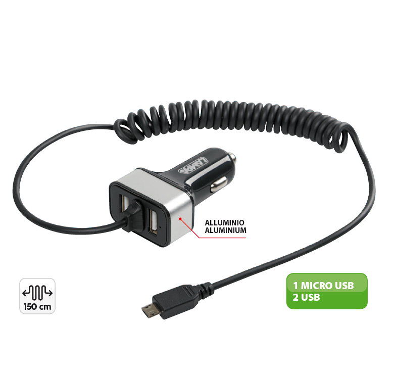Micro Usb-Ladegerät mit 2 USB-Ports - 2400 mA - 12 / 24V